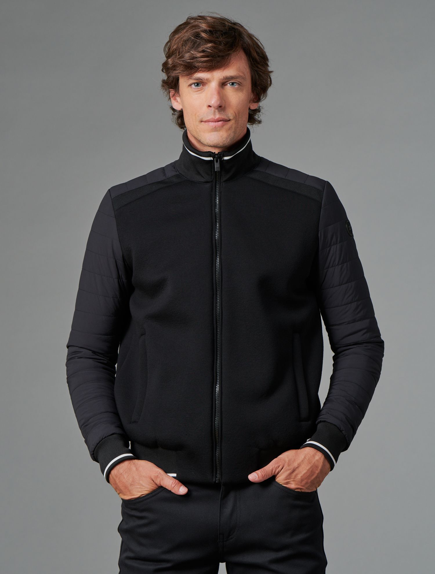 Timo jacket: two-fabric light jacket with edge piping